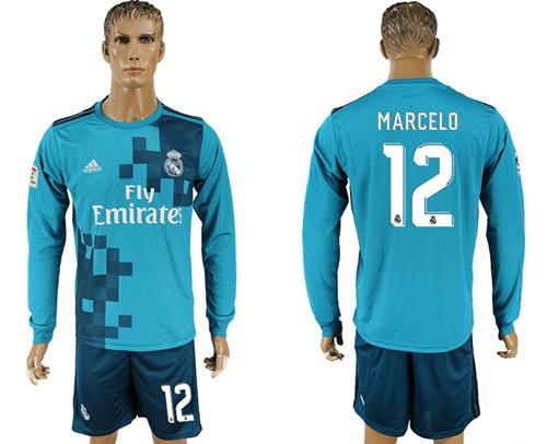 Real Madrid #12 Marcelo Sec Away Long Sleeves Soccer Club Jersey - Click Image to Close